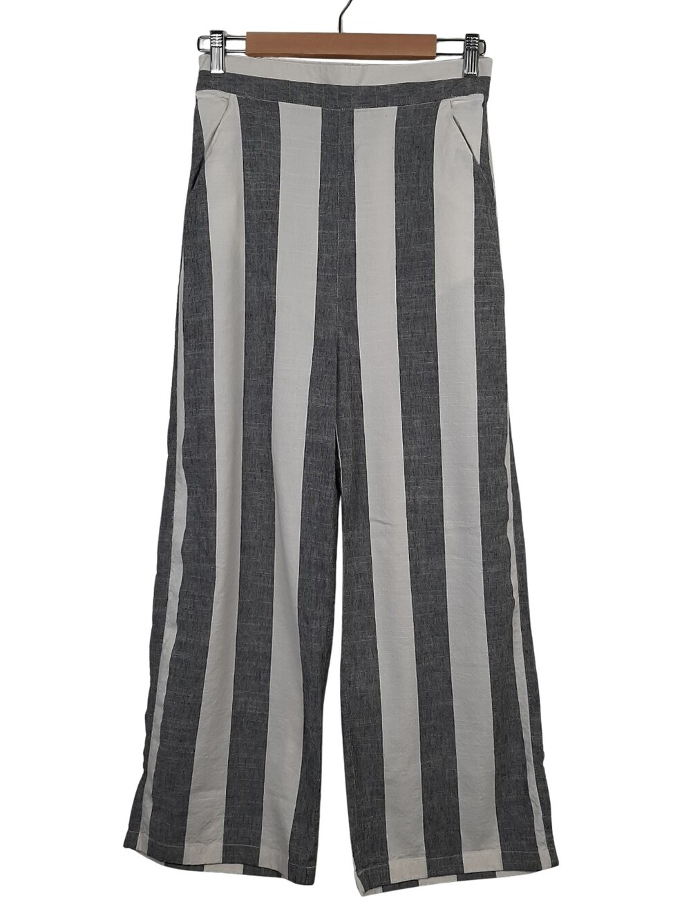 RD + KoKo Linen Stripe Wide Leg Pants Gray White Size M